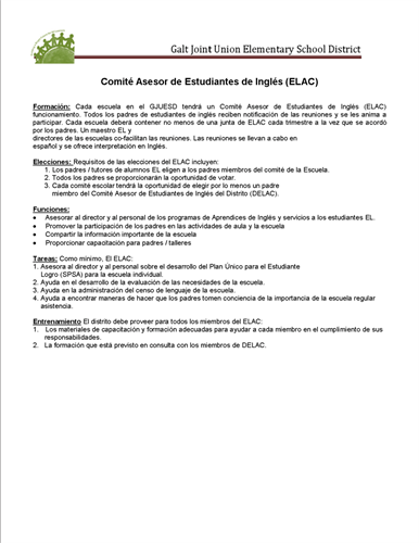 ELAC Information flyer in Spanish